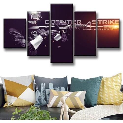 Modular Poster Game Counter-Strike Global Offensive 5 Pieces Art Home Room Decor Canvas Painting Framework Design for Gift