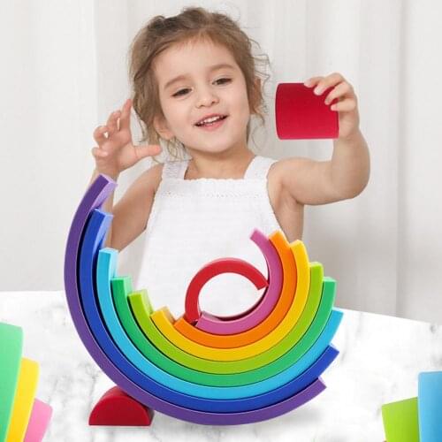 Montessori Bed Rainbow Stacking Toys Rainbow Stacker 12-color Rainbow Stacking Toy Silicone Toddler Toys For Babies