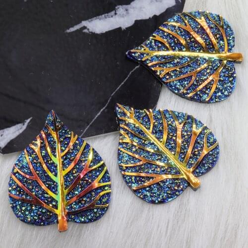 New 5pcs 32mm * 28mm flatback AB resin heart-shaped Leaves rhinestone ornaments wedding diy jewelry crafts