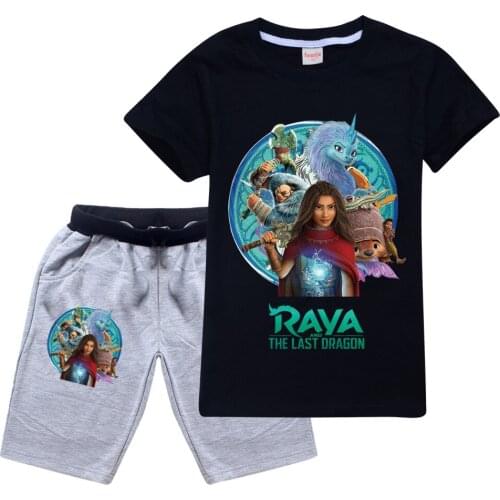 New-Selling Raya and The Last Dragon Print Girls T-shirt Sports Suit Casual Running Suit Summer Short ns Sweatshirts Suit 2-16T