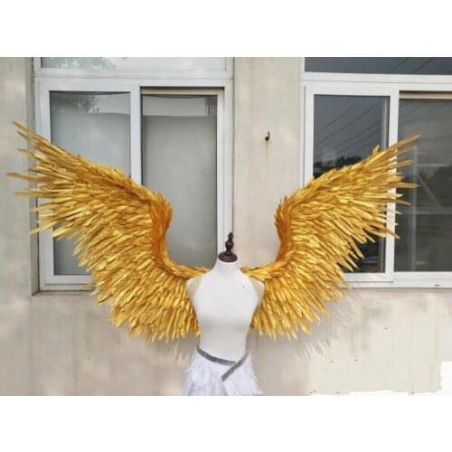 NEW!Costumed beautiful Gold angel feather wings 185cm fairy wings for Dance Photography Display Party wedding decorations