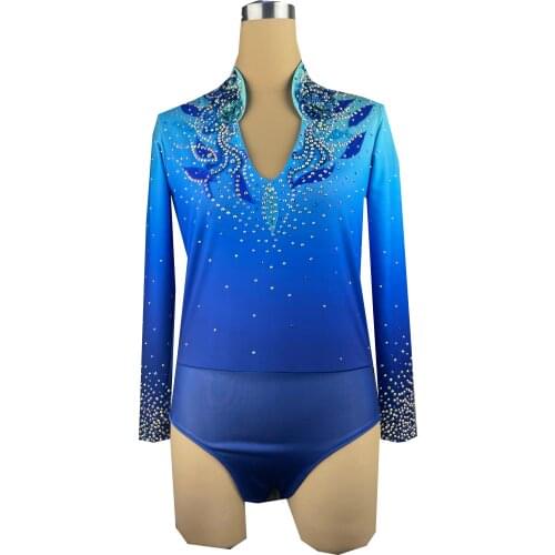 Blue Figure Skating Dress Long-Sleeved Ice Skating Skirt Spandex