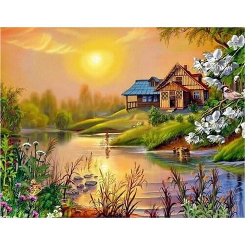 Full,Diamond Embroidery,Sunrise, villa,5D,Diamond Painting,Cross Stitch,Diamond Mosaic,Needlework,Crafts,Christmas,Gift