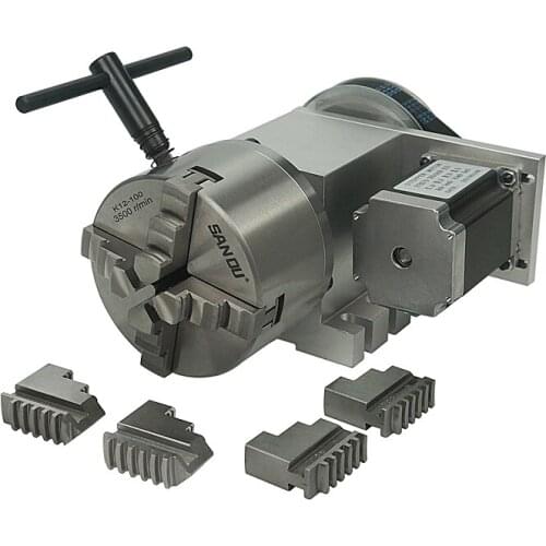 Hollow Shaft CNC 4th Axis 80MM 100MM 3 Claws 4 Jaws Chuck Center Height 65MM CNC Rotary Axis Engraving Machine Tools