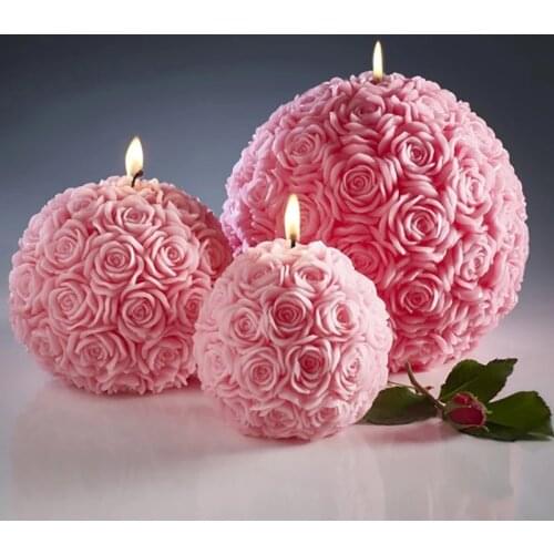 Popular Rose Flower Ball Silicone Candle Mold for DIY Handmade Anniversary Holiday Aromatherapy Candle Soap Mould Ornaments