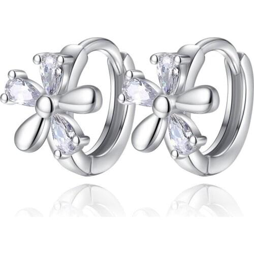 Silver Earrings Natural Crystal Small Flower Hoop Earrings for Woman Earing Hoop