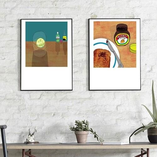 Nordic Poster Still Life Food Canvas Toast Bread Lemonade Simplicity Painting Art Print Wall Picture Living For Room Home Decor