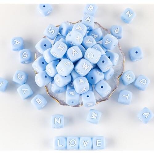 Sunrony 100pcs Blue Letter Silicone Beads 12mm Baby Teether Beads Chewing Alphabet Bead For Personalized Name DIY Teething