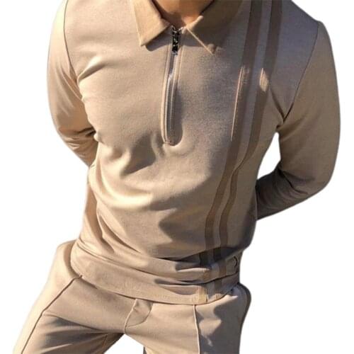 50%HOTTurn-down Collar Men Top Patchwork Striped Print Thin Zipper Long Sleeve Autumn Shirt Streetwear