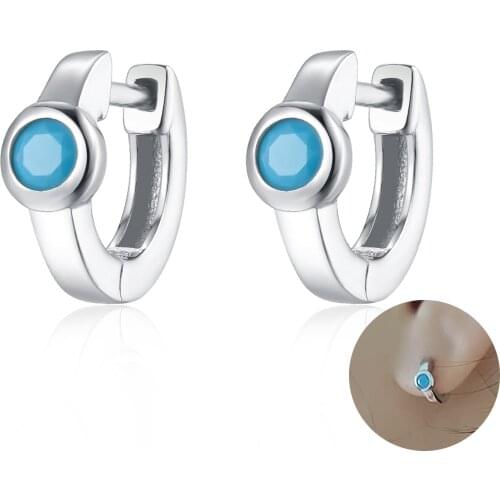 Fashion Turkish Blue Cubic Zirconia Hoop Earrings 925 Sterling Silver CZ Stone Gold Plated Cartilage Piercing For Women Girls