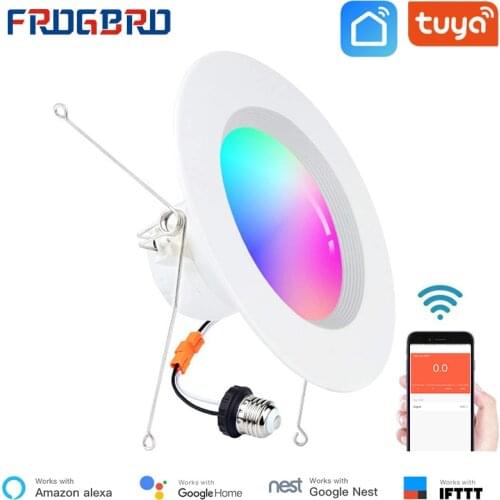 FROGBRO 10W Smart LED Downlight Round Recessed Lamp Light Lamp Bulbs 4/6 Inch US Dimmable RGBCW Voice Control Via Alexa Tuya APP