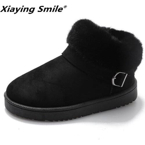 Xiaying Smile Winter fashion versatile flat bottomed student short boots female cotton shoes plush plush warm snow boots girl
