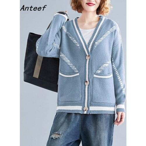 Korean fashion vintage knitted long sleeve tops causal loose oversized autumn winter cardigan sweater women sweaters coat 2021