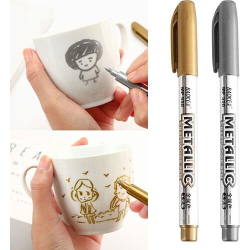 1PCS Gold + 1PCS Silver Waterproof Metal Metallic Permanent Paint Marker Pens for Greeting Card Signature DIY Photo Album