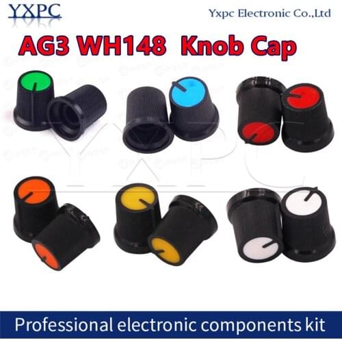 10pcs WH148 15X17mm AG3 Handle 6MM Potentiometer Switch knob Cap Plastic Knob Plum Handle BLACK RED YELLOW ORANGE WHITE