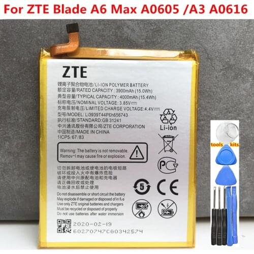 100% Original Li3939t44p8h856743 Battery For ZTE Blade A6 Max A0605 /A3 A0616 Phone High Quality Battery