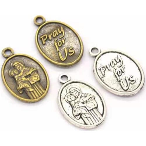 15pcs/lot 19x12mm Antique Silver/Antique Bronze Alloy Letter Charms Pendant With Letter Pray For Us
