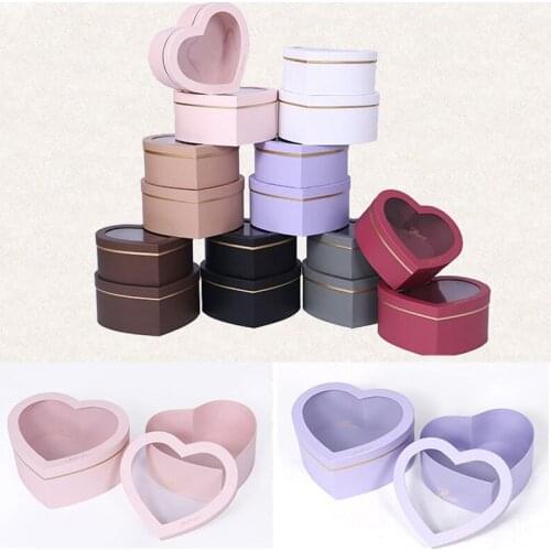 2 Pcs Creative Heart Shaped Transparent Flower Birthday Gift Box Packaging Supply Wedding Party