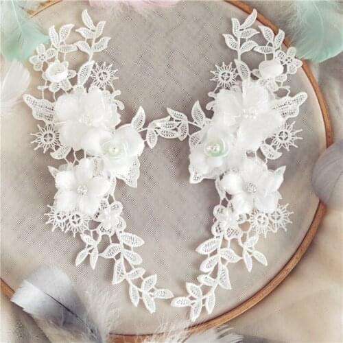 3D Flower Pearl EmbroideryLace Fabrics Applique Diy Cloth Decoration Patches For Wedding Dress Sew On Accessories Handmade