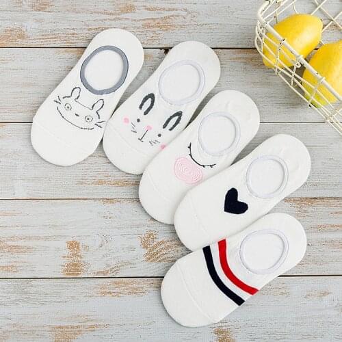 5Pairs Arrivl Women Socks Funny Fruits Cute Happy Silicone Slip Invisible Cotton Summer Non-slip Short Kawaii Animal Boat Socks