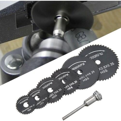 7pcs/set 22-50mm Saw Blade Set HSS Mini Circular Saw Blades Cutting Discs With Mandrel Rod For Power Wood Drywall Plastic Sawing