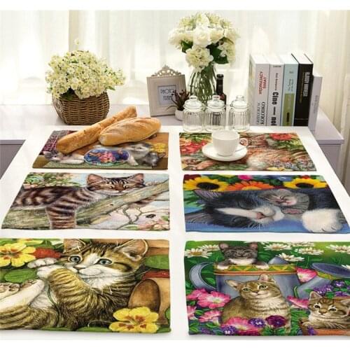 Cat flower kichen accessories pink kitchen accessories dining table decor placemats for table Anti-stain tablecloth Table dining