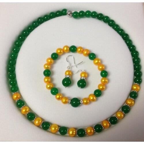 Free Shipping Jewelry Shell Pearl Green jade necklace Bracelet Earrings Set plated watch wholesale Quartz jade CZ crystal