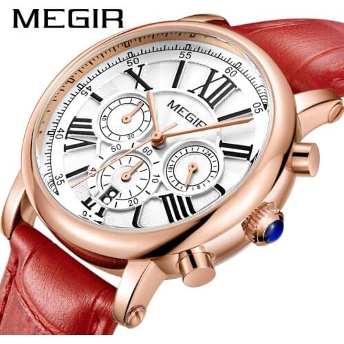 MEGIR 2058 Lady Watch Retro Multi-Function Chronograph Trend Fashion Watch Waterproof Female Quartz Wristwatches