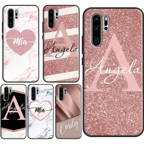 Personalised Name Initial Shimmer Case For Huawei P40 Lite P30 P20 Pro Nova 5T P Smart 2019 Mate 20 Lite Honor 20 10i 8X 9