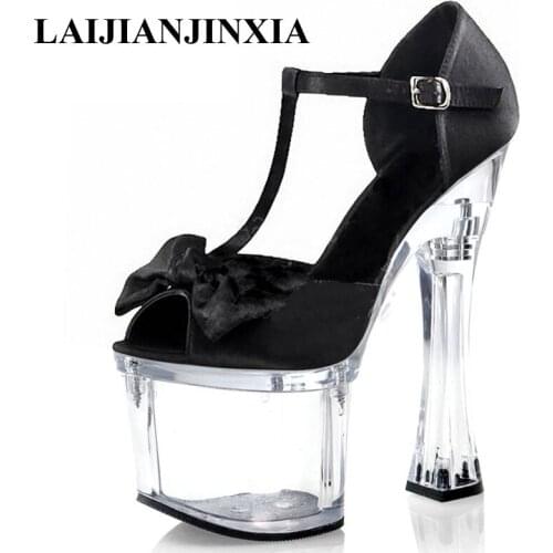 LAIJIANJINXIA New style Butterfly Open Toe Thick platform 18 Cm Super High Heeled Shoes 7 inches Big Size 34-46 Womens Sandals