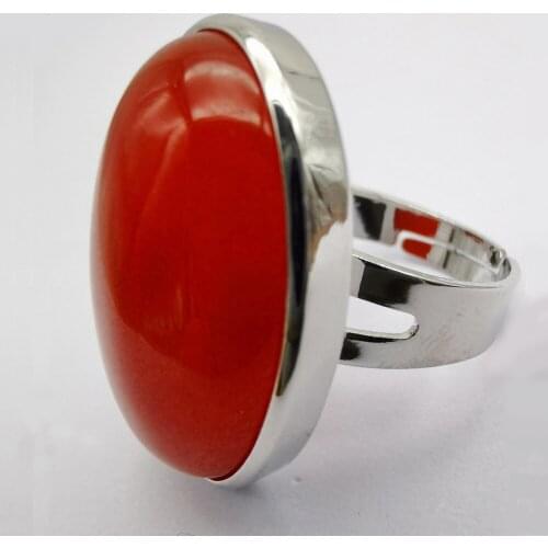 Luck Red Jad e Stone Oval Bead GEM Finger Ring Size 8-9 Jewelry For Gift 1PCS X119
