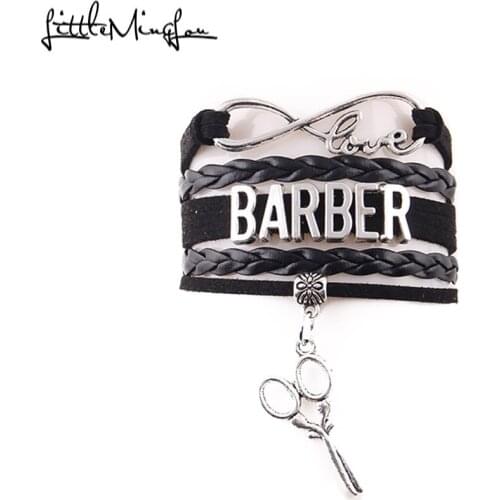 Little MingLou Infinity love Profession Barber Bracelet scissors Charm leather wrap men bracelets & bangles for women jewelry