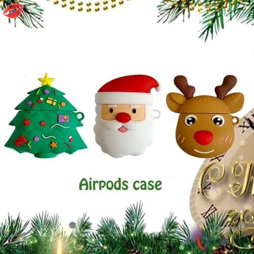 Cartoon Christmas tree Case For Apple AirPods 1 2 Cute 3D Deer & Snowman Soft Silicone Earphone Protection Cover Gift
