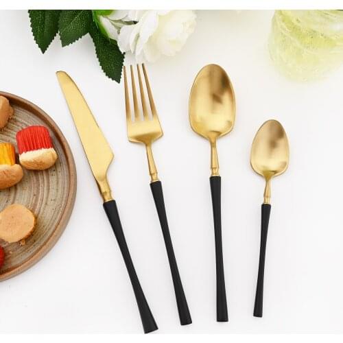 304 Stainless Steel Cutlery Set Matte Black Gold Dinnerware Set Western Tableware Flatware Christmas Gift Fork Knives Spoon Set