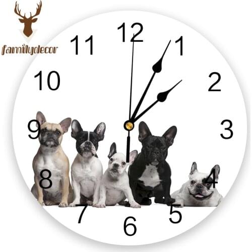 French Bulldog PVC Wall Clock Modern Design Home Decor Bedroom Silent Oclock Watch Wall For Living Room