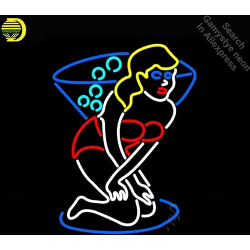 Neon Sign for Martini Girl Bar Cup Neon Bulb sign handcraft Real Glass tubes Decorate windows neon sign maker Dropshipping
