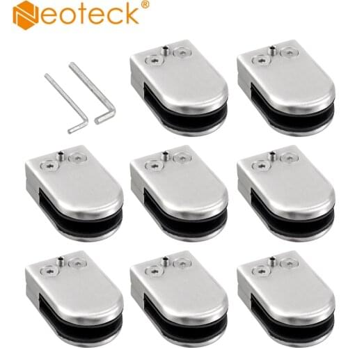 Neoteck 8 Pcs glass clamps Stainless Steel Square Clamp Holder Bracket Clip For Glass Shelf Handrails
