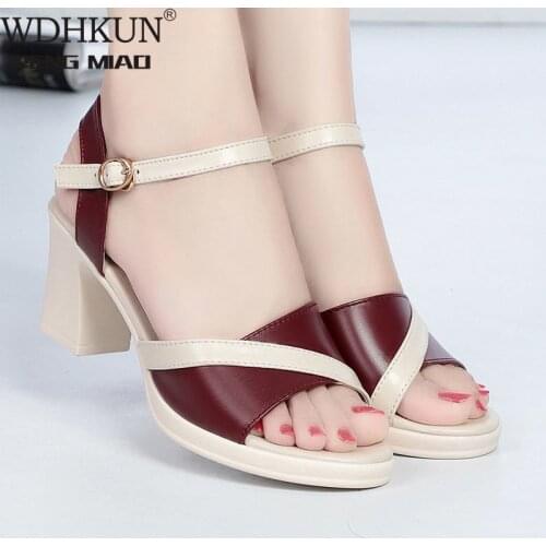 New 2021 Summer Sandals Knitted Buckle Fish Mouth Ankle Strap 4cm Middle Heel Yellow Green Black Beige Large Size 40