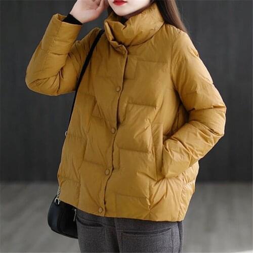 2021 New Stand Collar Down Cotton Jacket Women Winter Korean Style Loose Short Coat Warm Plus Size Casual Outwear Parka Female