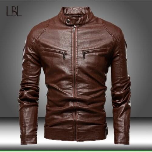 Autumn Casual Motor Leather Jacket Coat Men Winter Vintage Outwear Faux Leather Jackets Mens Biker Fleece Warm PU Windbreaker