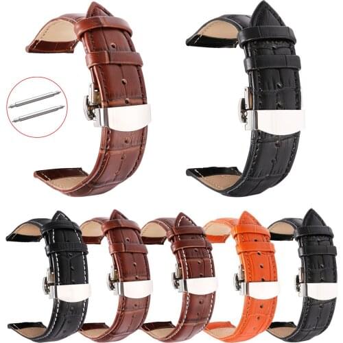 12/13/14/15/16/17/18/19/20/21/22/24mm Crocodile Genuine Leather Watch Strap Band Women Men Cowhide Watchband Wristband With Pins