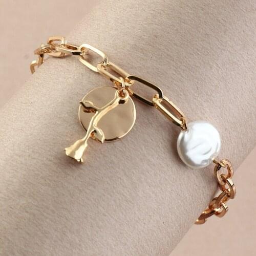 Vintage Rose Flower Cbarms Bracelets for Women Boho Big Gold Link Chains Pulseira Men Punk Bangles Girl Jewelry Couple Love Gift