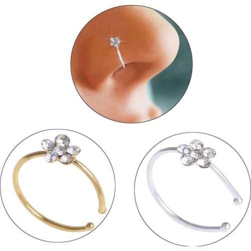 Crystal Fake Nose Piercing Floral Clip On Nose Ring Body Jewelry Floral Nose Hoop Nostril Nose Ring Men Women Faux Piercing Nez