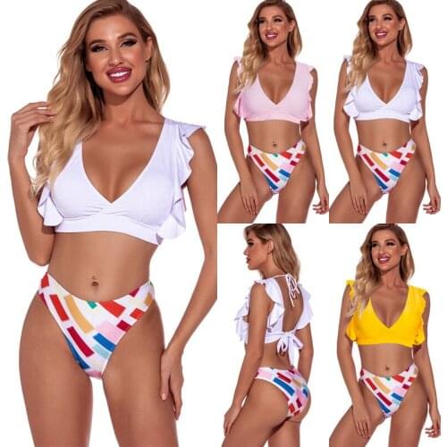 Sexy Triangle Ruffle Bikinis Women Ruffled Swimwear Push Up Bikini Set Falbala Bathing Suit Female Biquini Beachwear Swimsuits