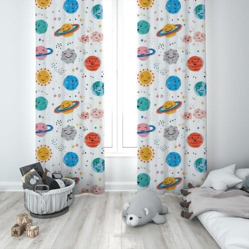 Curtains Children 3D Printed Decorative Items Home Childrens Room Colorful Planets Sun Saturn Model 1408