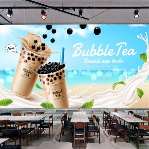 Modern Custom Afternoon Tea Blue Photo Murals Wall Paper Bubble Tea Shop Background Wallpapers Industrial Decor Papel De Parede