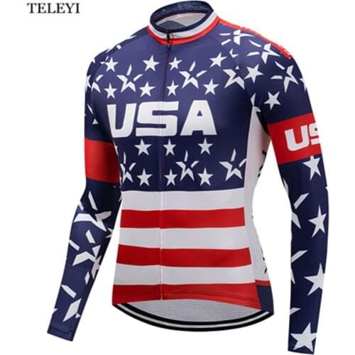TELEYI Team Ropa Ciclismo Team USA Long Sleeve Cycling Jersey MTB Bike Clothing Wear Autumn Breathable Bicycle Clothes S-4XL