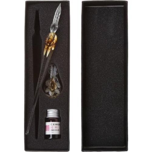 Vintage Handmade Art Elegant Crystal Floral Glass Dip Pen Sign Ink Pens Gift Drop shipping