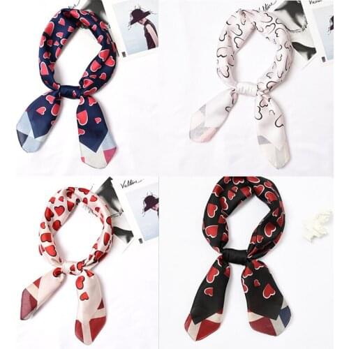 Yishine 20pcs Mix Colors 70x70cm Multifunction Hearts Printed Womens Satin Small Square Wraps Scarves Shaw Polyester Silk Scarf