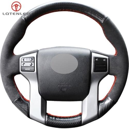LQTENLEO Carbon Fiber Suede Car Steering Wheel Cover For Toyota Land Cruiser Prado 2010-2017 Tundra Tacoma 4Runner 2014-2019